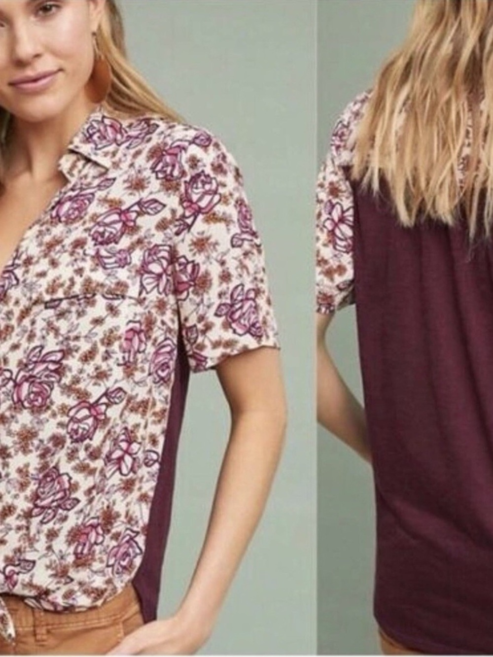 Anthropologie Porridge Bergen Floral Print Short-Sleeve Blouse Size M